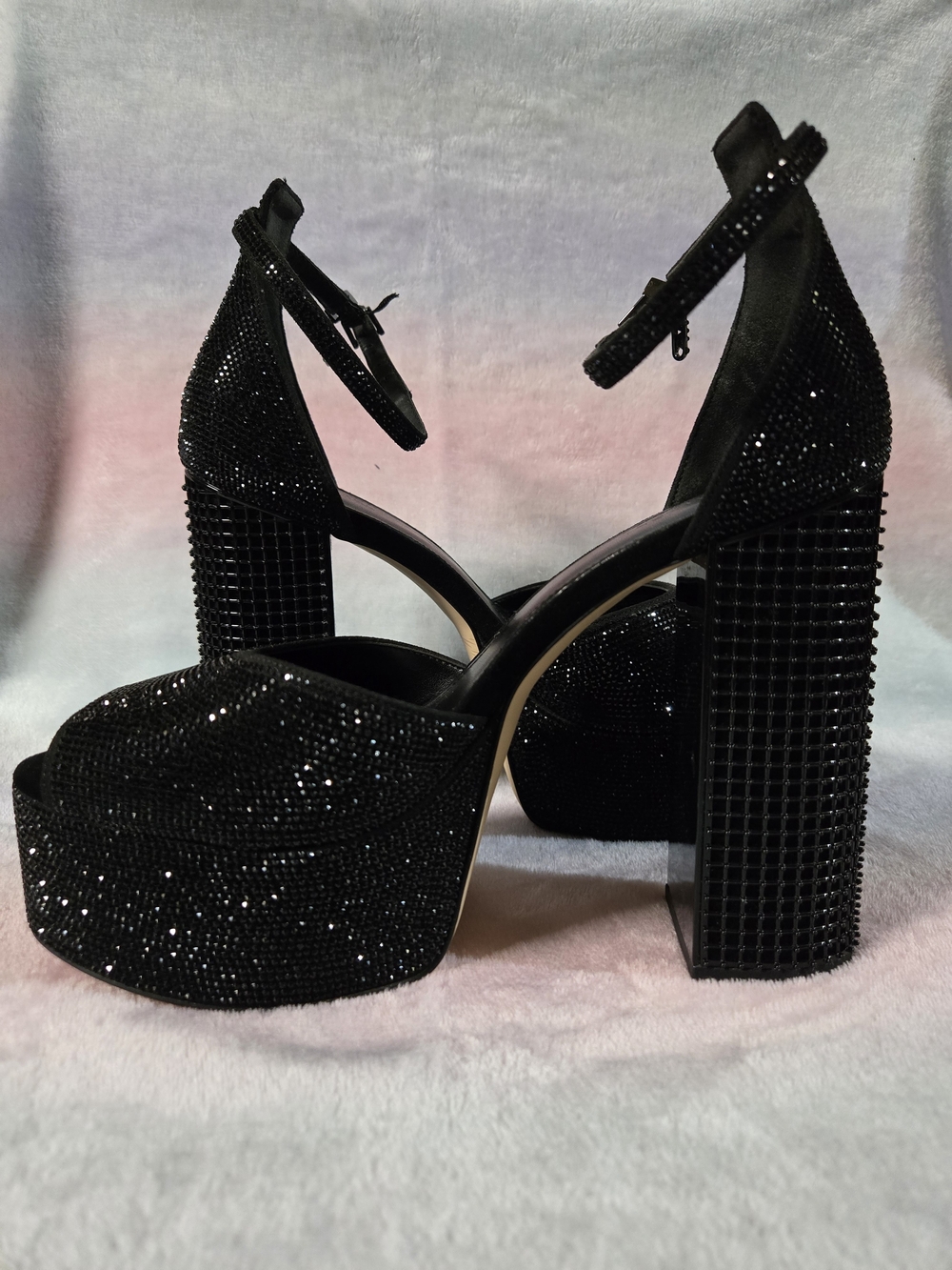MICHAEL Michael Kors Black Crystal Platform Block Heel Sandals - Picture 2 of 7